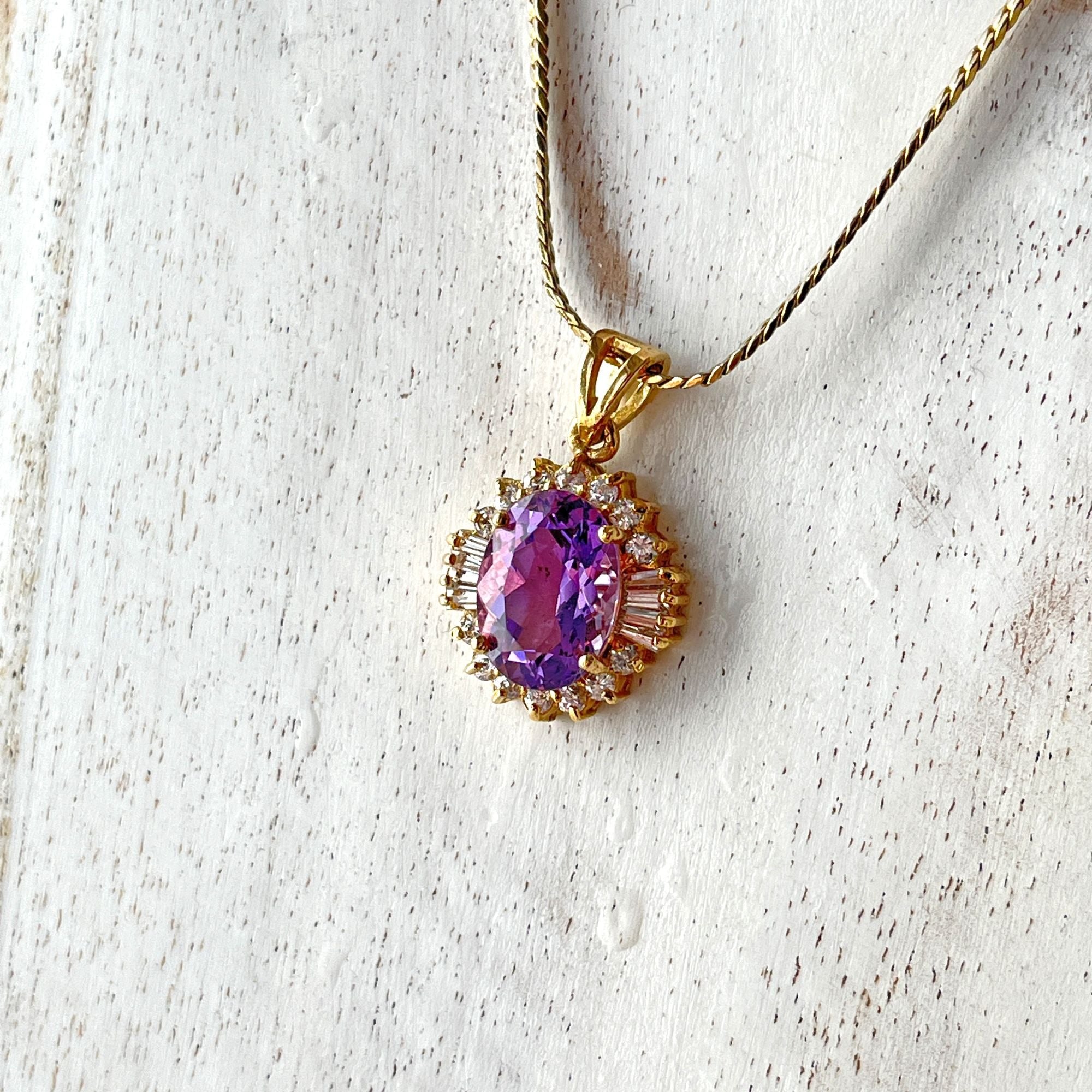 Gorgeous Amethyst Purple Rhinestone Necklace Gold Plated over Sterling