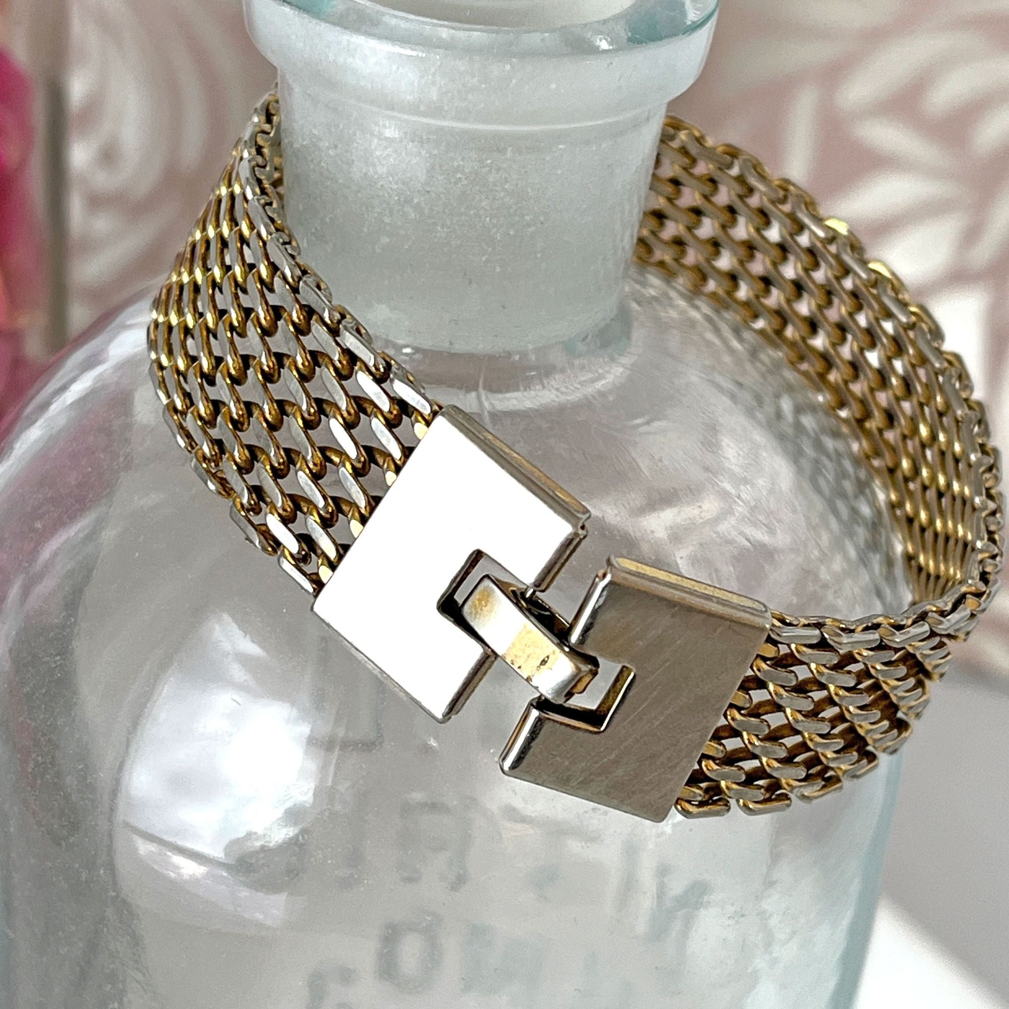 14K Gold Plated Vintage Mesh Bracelet Modenist 1960s