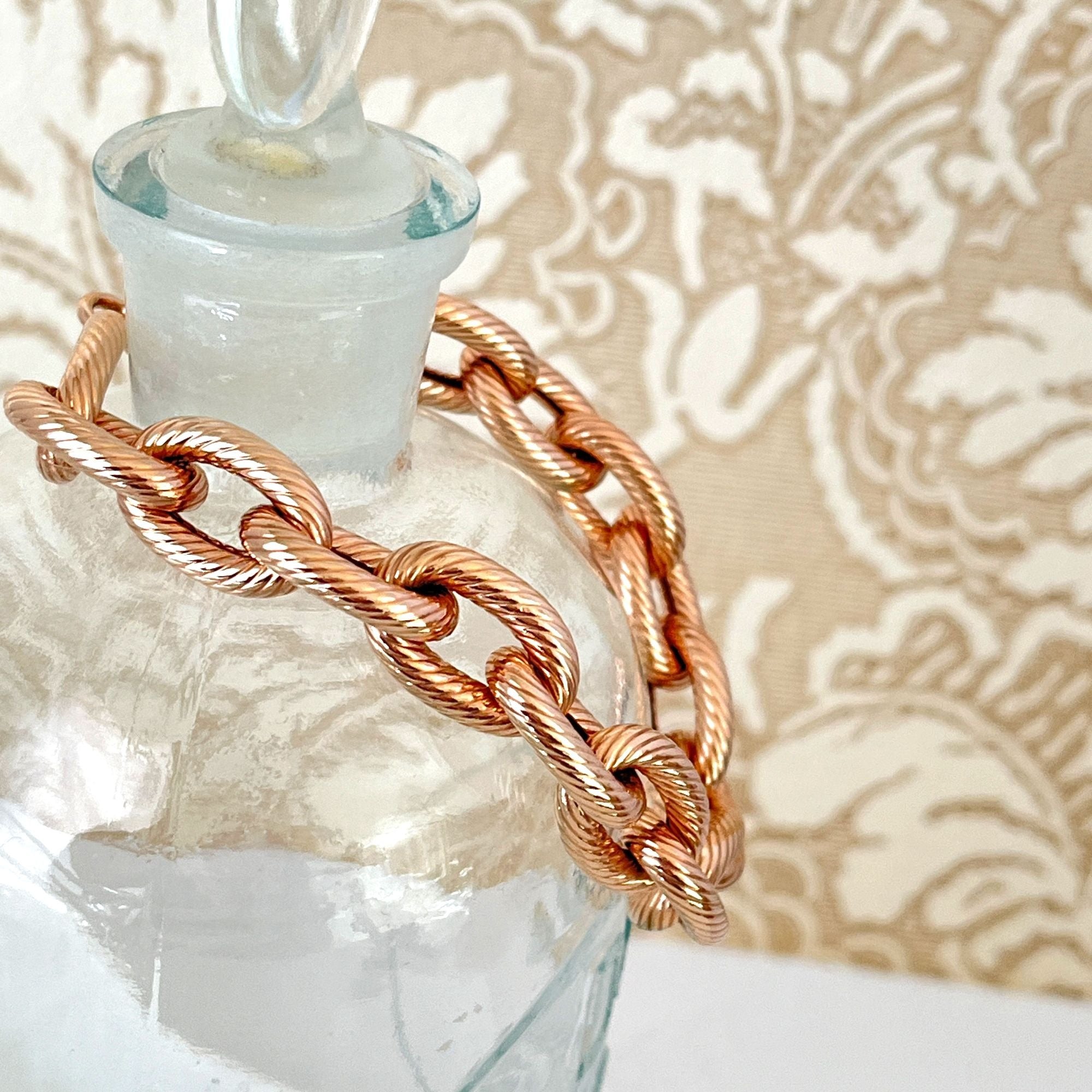 Chunky Pink Rose Gold Tone Over Bronze Chain Bracelet Milor Italy