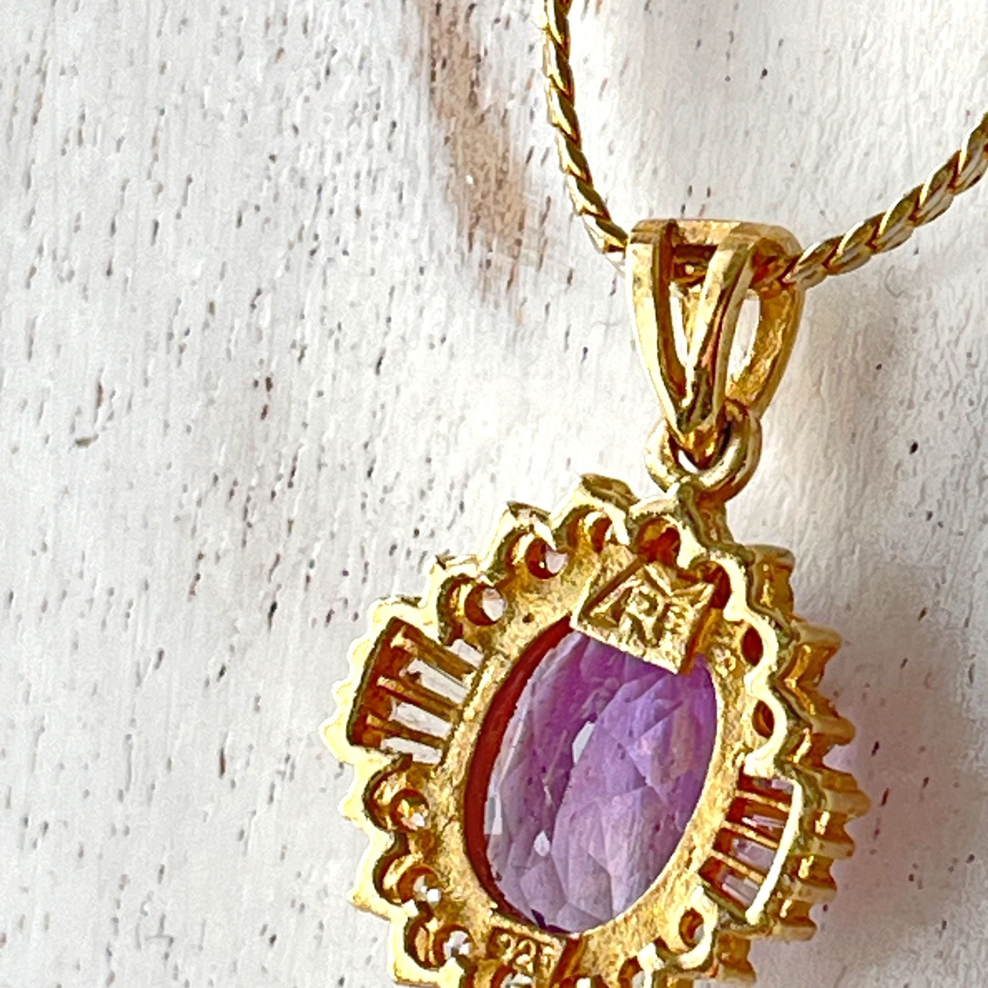 Gorgeous Amethyst Purple Rhinestone Necklace Gold Plated over Sterling