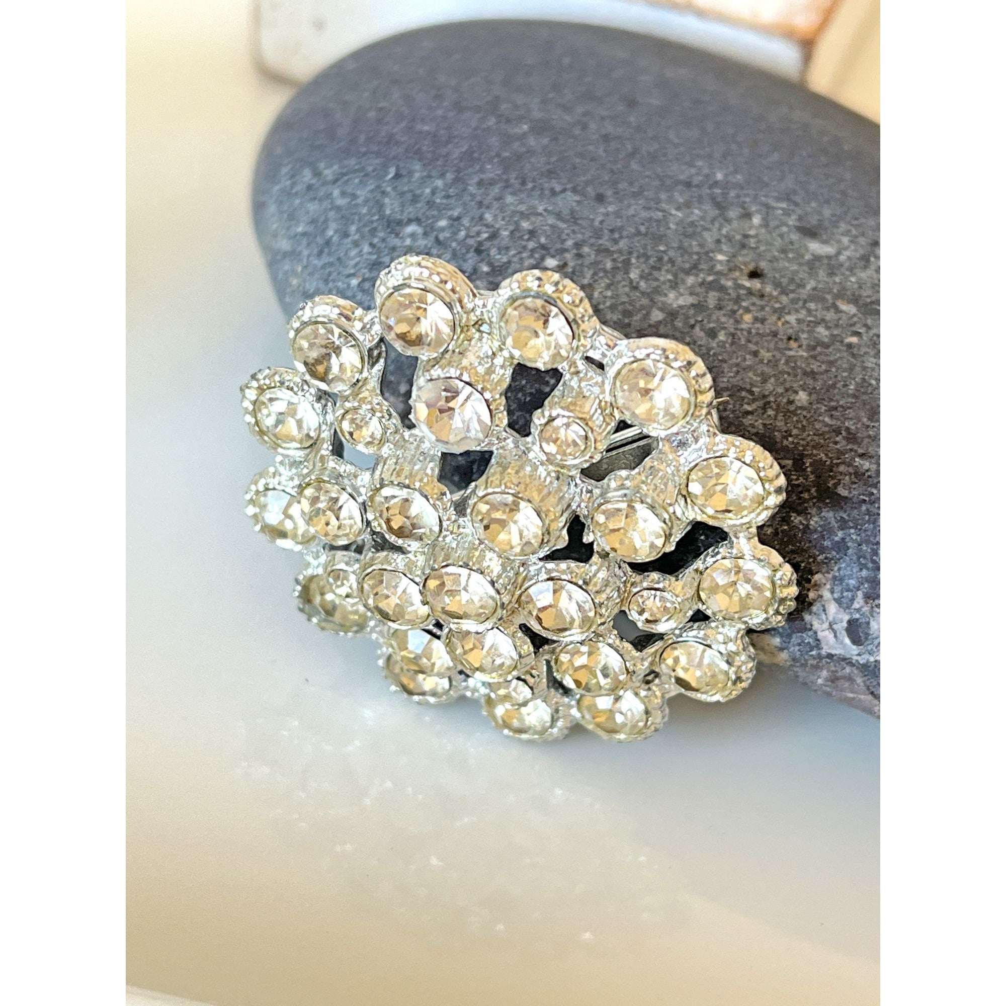 Vintage Hollywood Glamour Rhinestone Cushion Brooch Pin