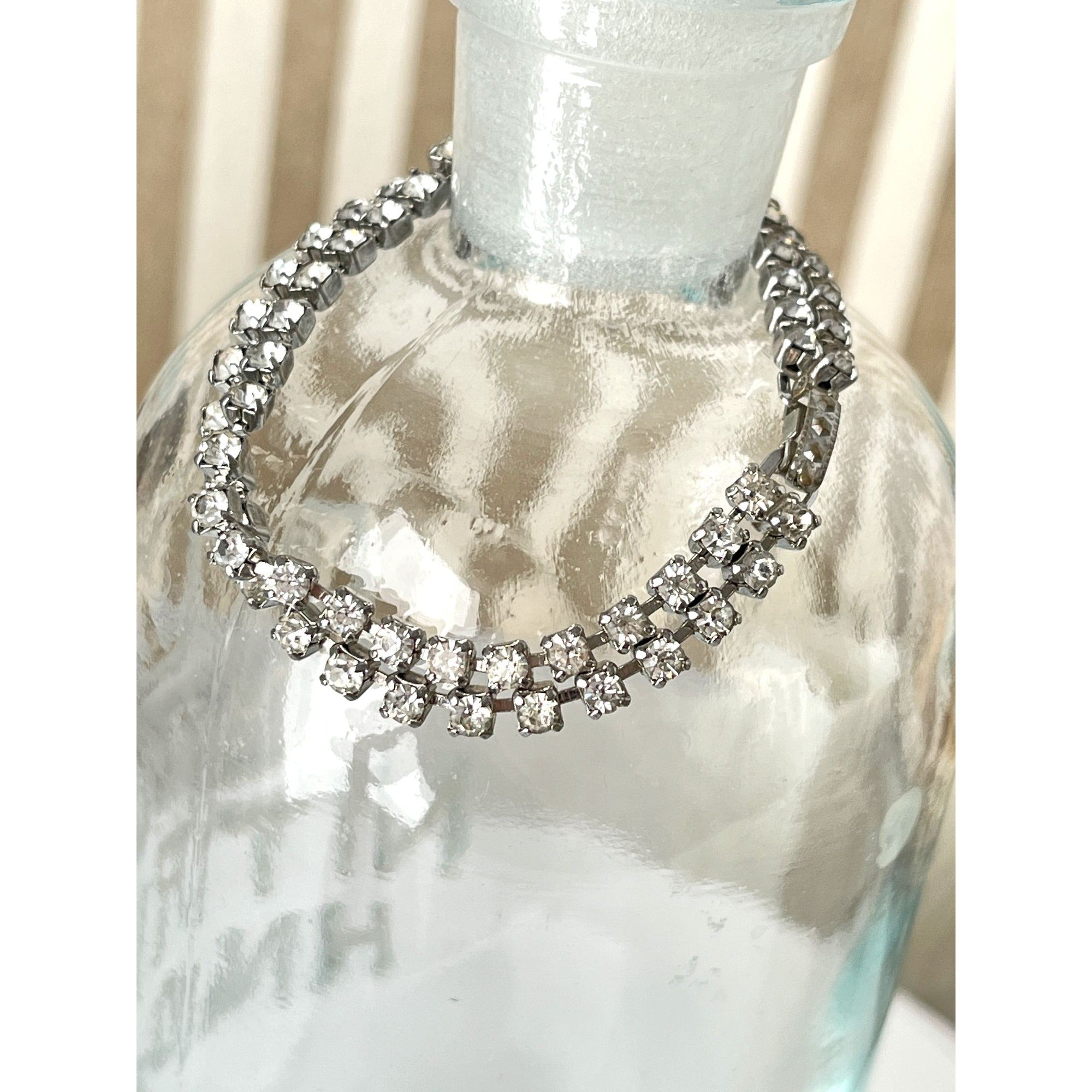 Vintage Rhinestone Eternity Tennis Bracelet Small Double Chain 1950s