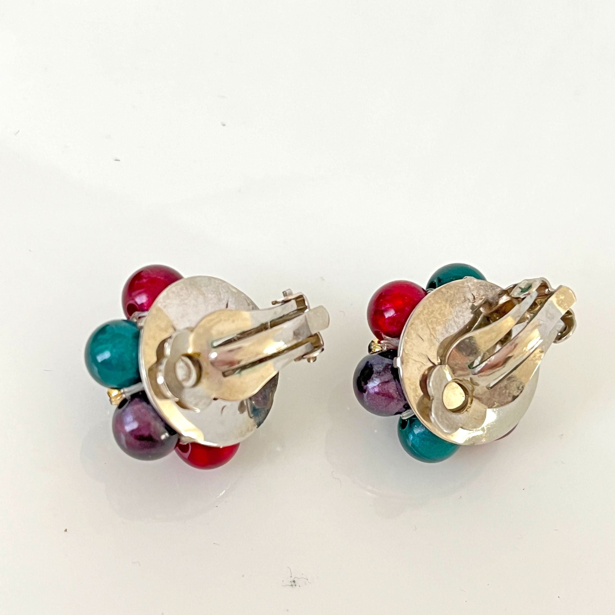 Vintag Multi Jewel Tone Bead Clip On Earrings 1950s