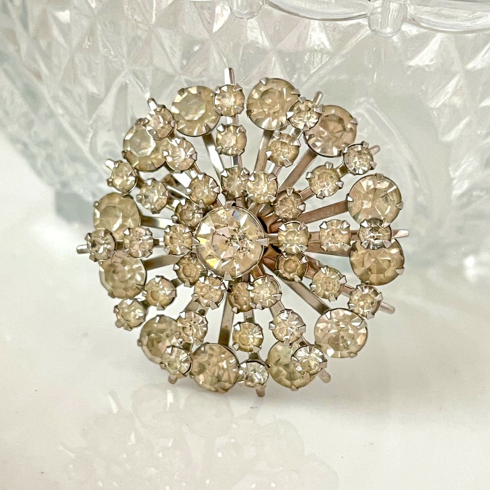 Vintage Large Sparkly Clear Rhinestone Statement Brooch Pin 1950s