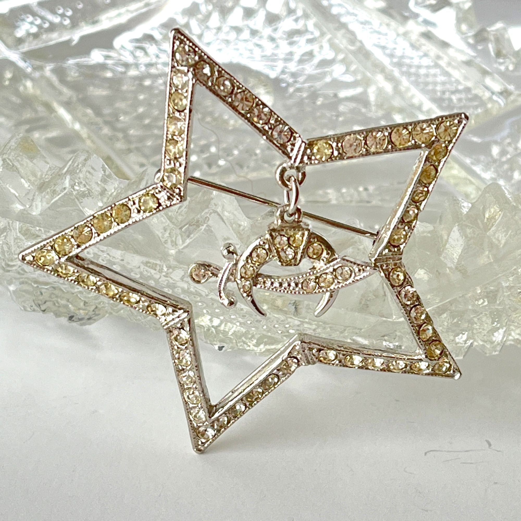 Large Vintage Rhinestone Star Masonic Signed ORA 1940s 1950s