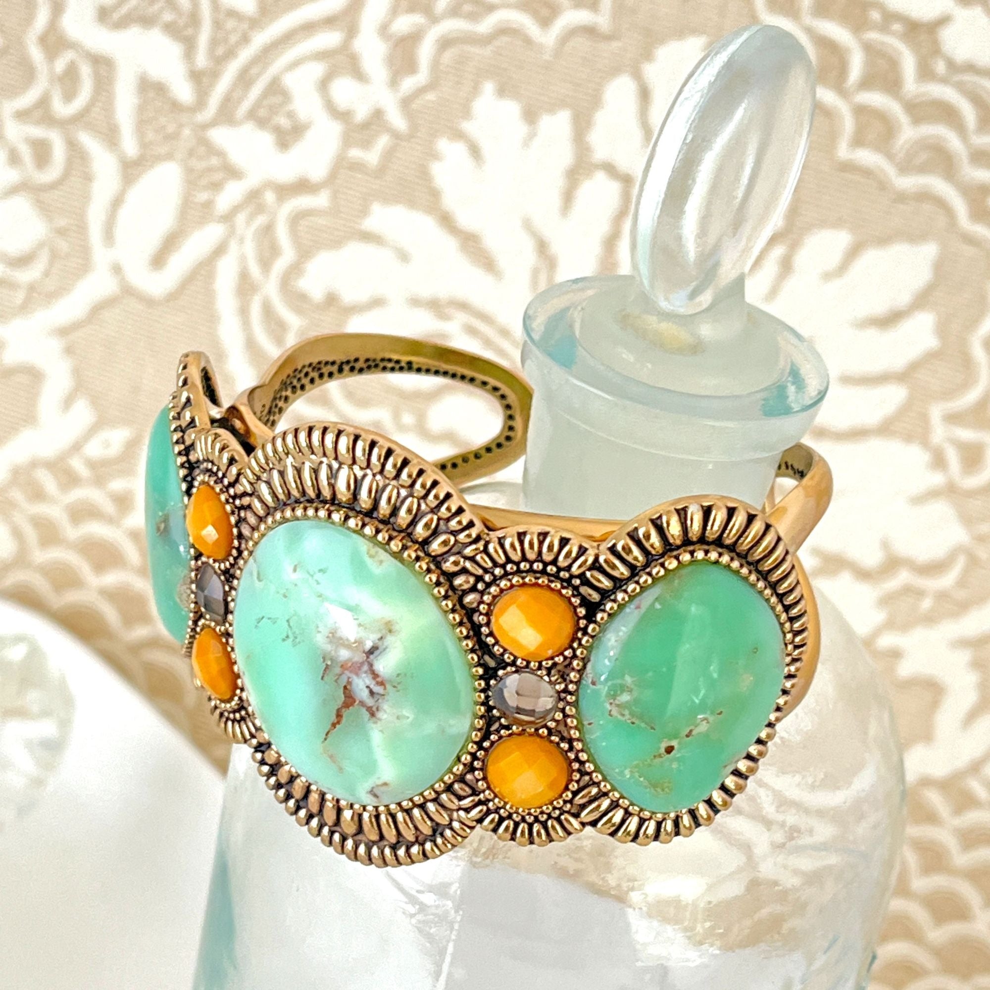 Stunning Barse Thailand Bronze Turquoise Cuff Statement Bracelet