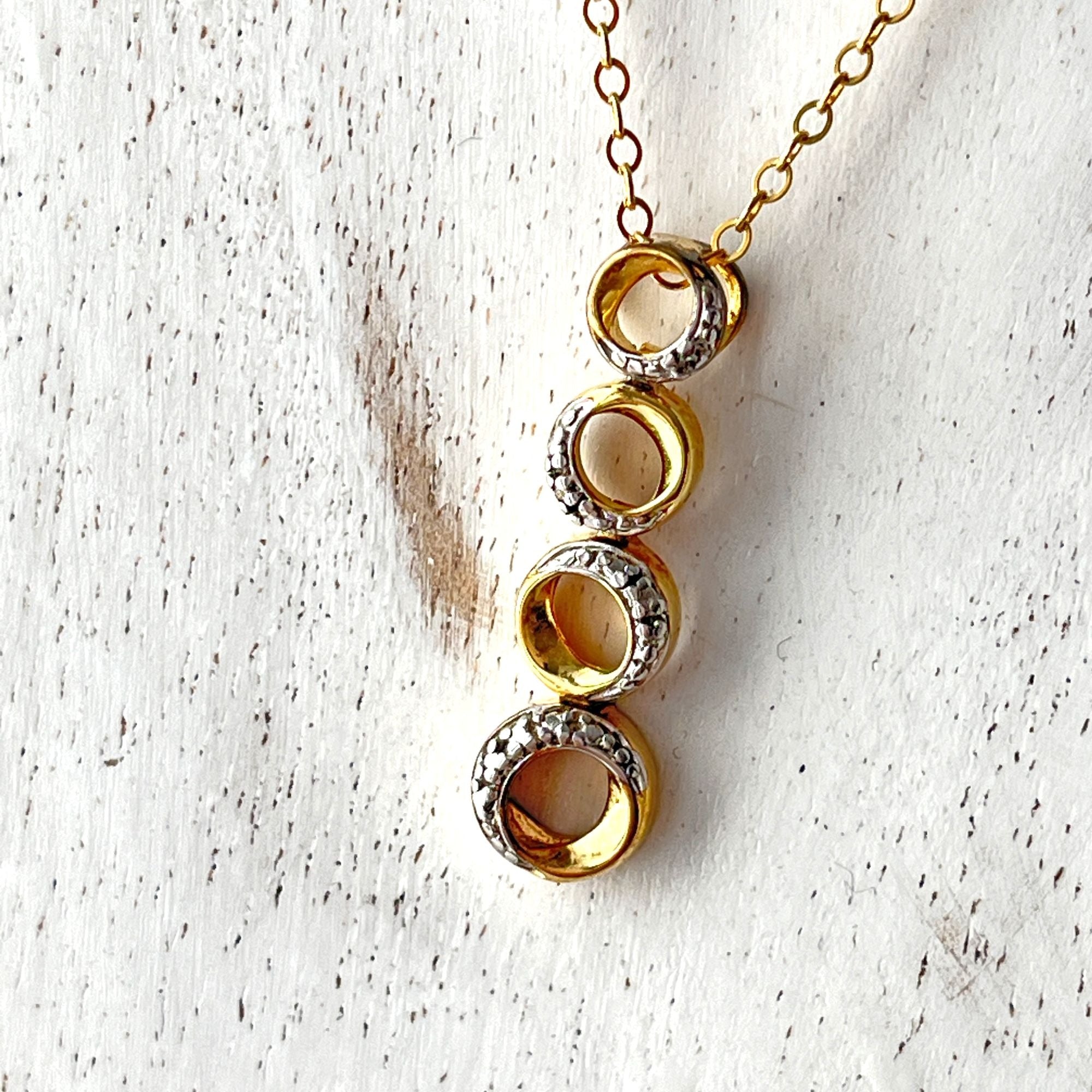 Delicate Eternity Circle Four Rings 925 Vermeil Gold Plated over Sterling Necklace