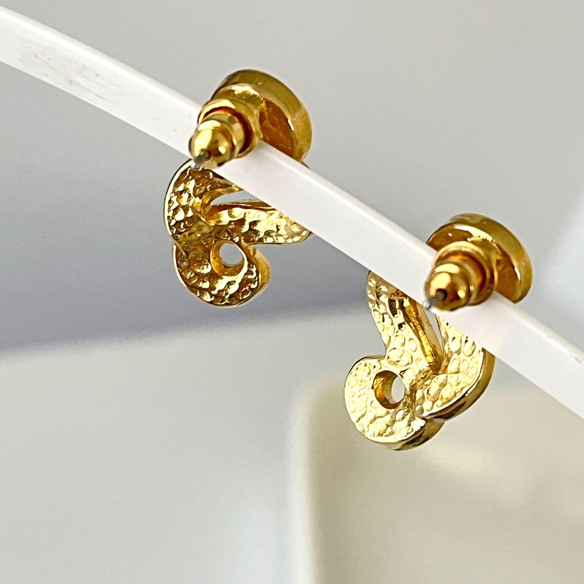 Vintage Gold and Rhinestone Swirly Earrings 1970s