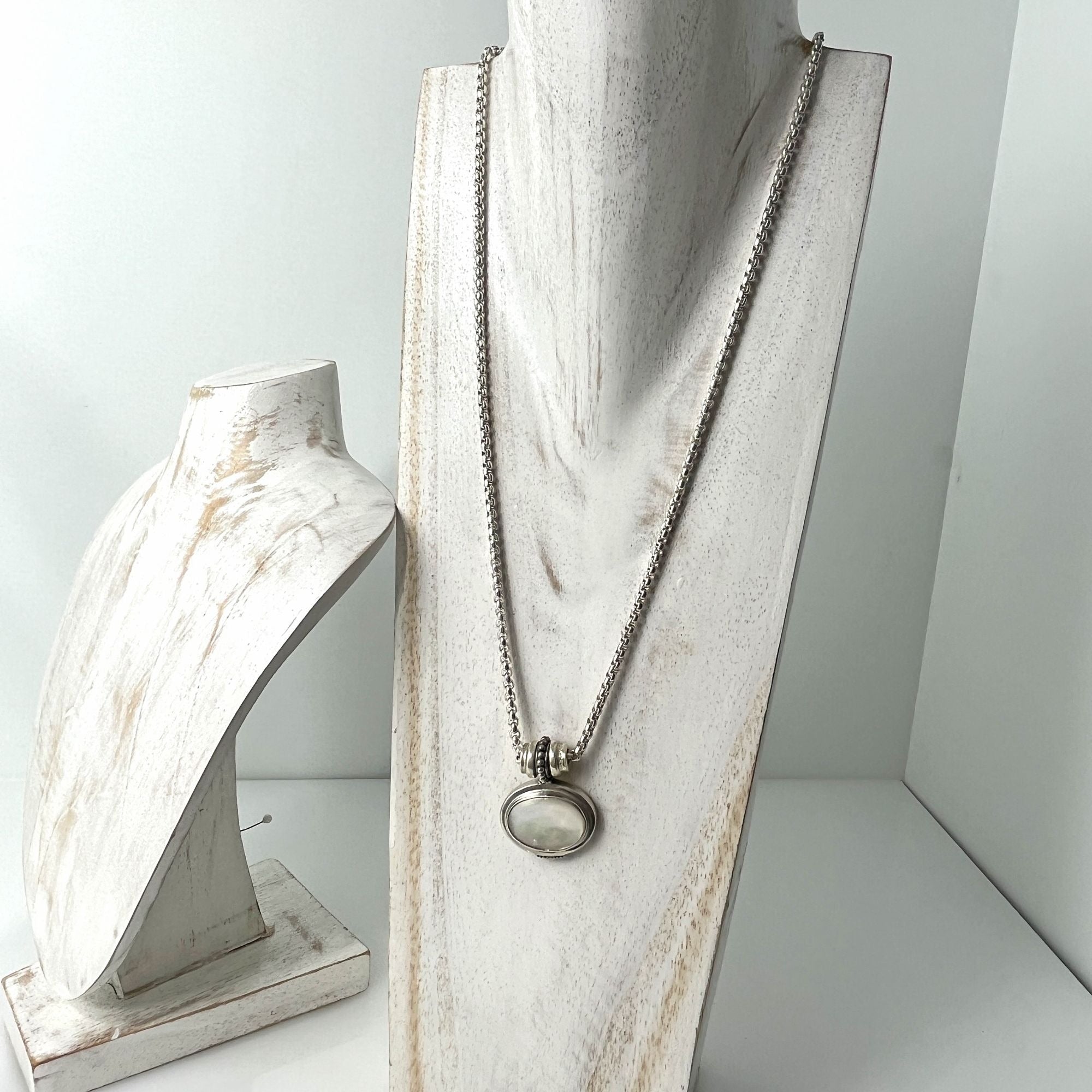 Mother of Pearl Amulet Pendant Silver Plated Necklace