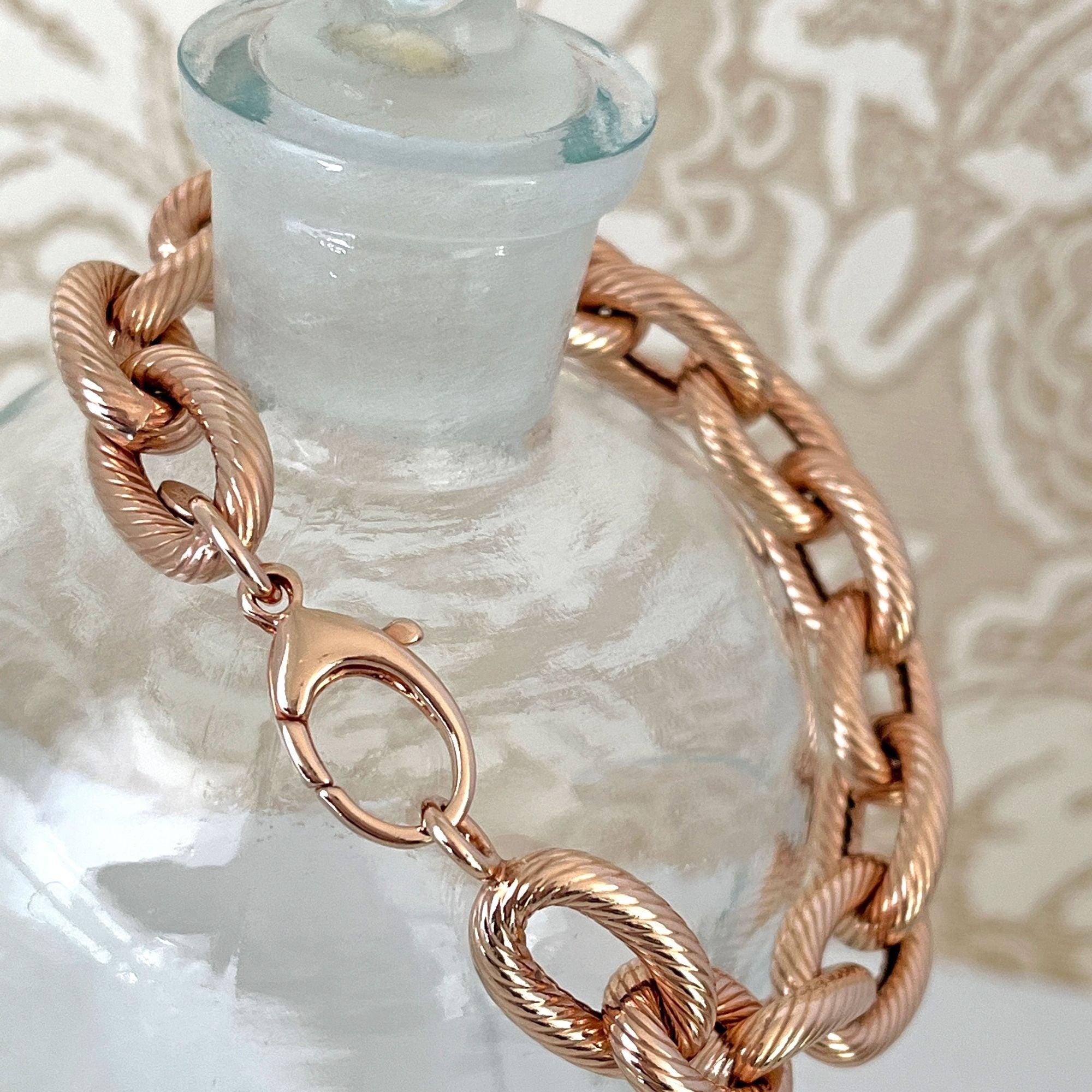 Chunky Pink Rose Gold Tone Over Bronze Chain Bracelet Milor Italy