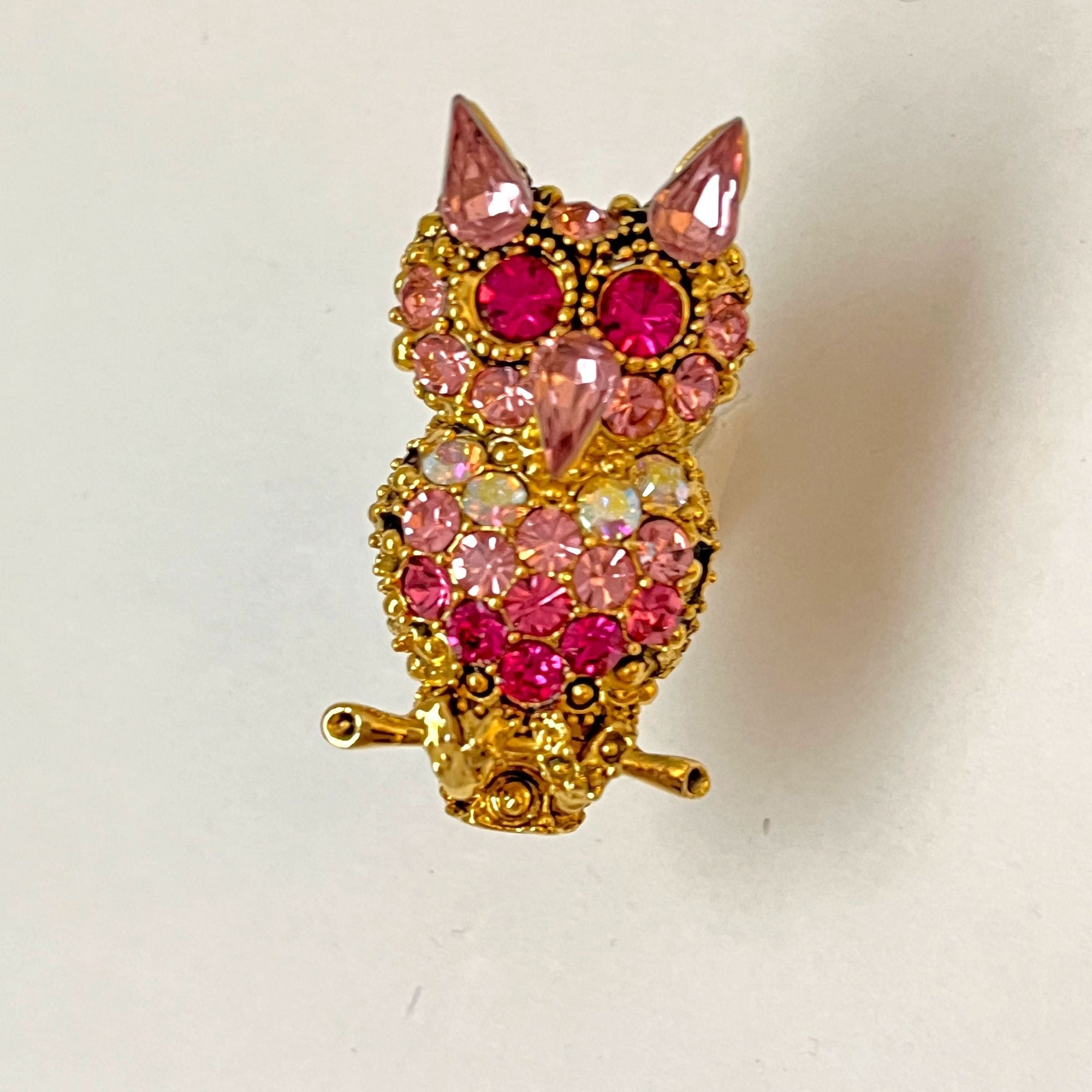 Charming Pink Rhinestone Owl Brooch Pin